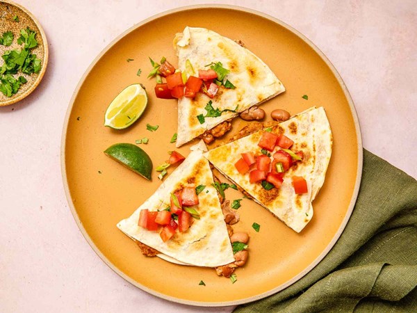 10-minute smashed bean and cheese quesadillas