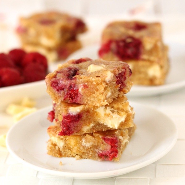 100% whole grain white chocolate raspberry blondies