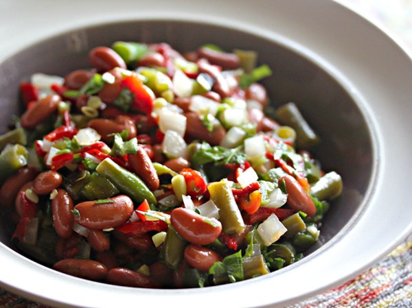 2-bean salad with fire-roasted jalapeños and pickled red peppers