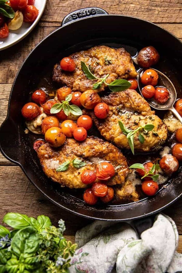 20 minute Florentine butter chicken with burst cherry tomatoes