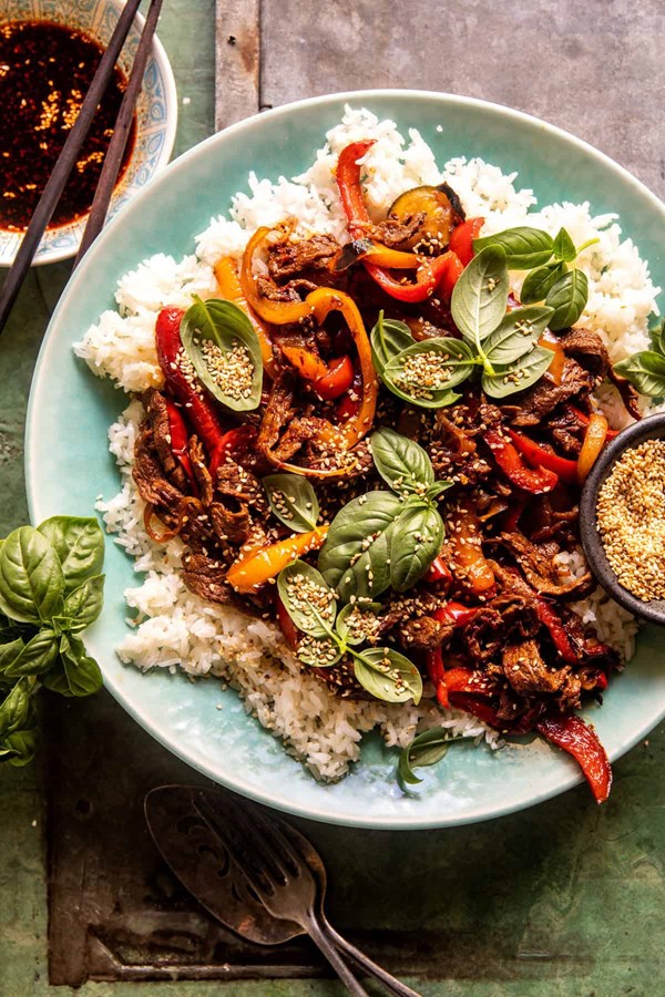 20 minute sesame basil beef stir fry