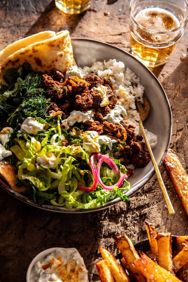25 minute tzatziki gyro rice bowls