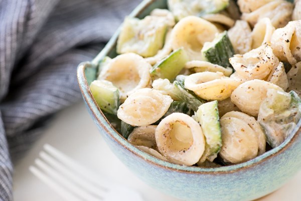 3-ingredient pasta salad: orecchiette + cucumbers + yogurt + za’atar