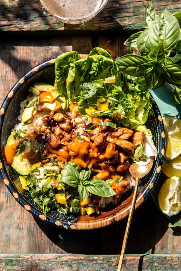 30 minute ginger peanut chicken bowls