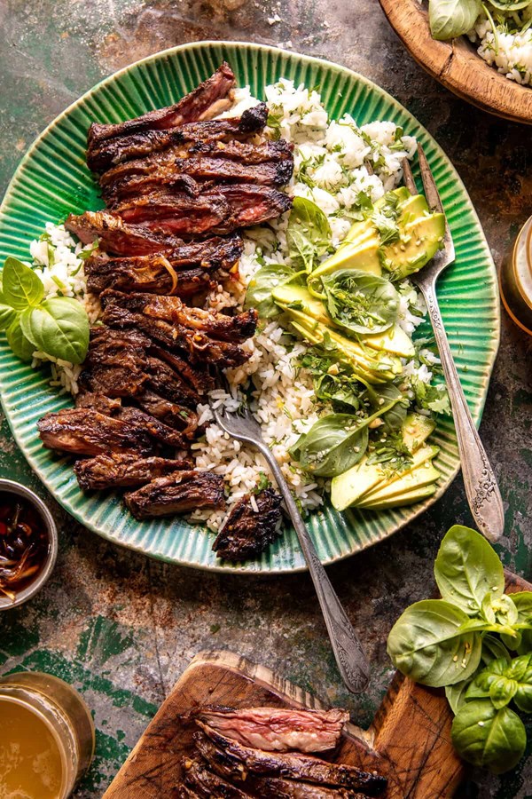 30 minute herby lemon garlic steak and rice