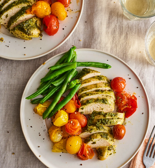 30-minute pesto chicken with burst cherry tomatoes