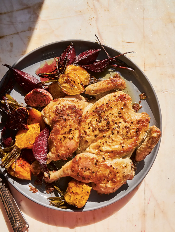 30-minute spatchcock chicken and vegetables