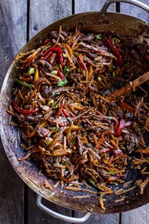30-minute stir fried Korean beef and toasted sesame noodles