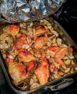 40 cloves of garlic chicken with carrots, onions & potatoes