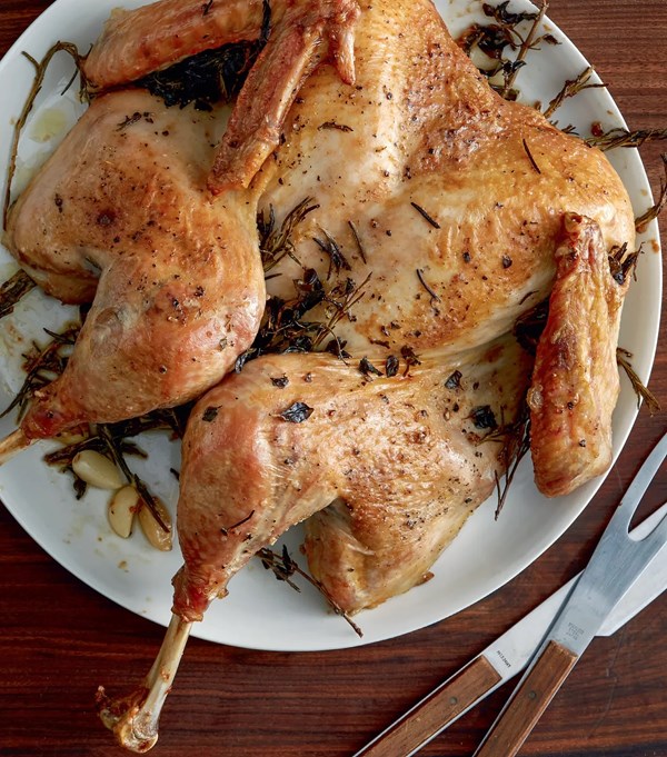 45-minute roast turkey with stuffing on the side