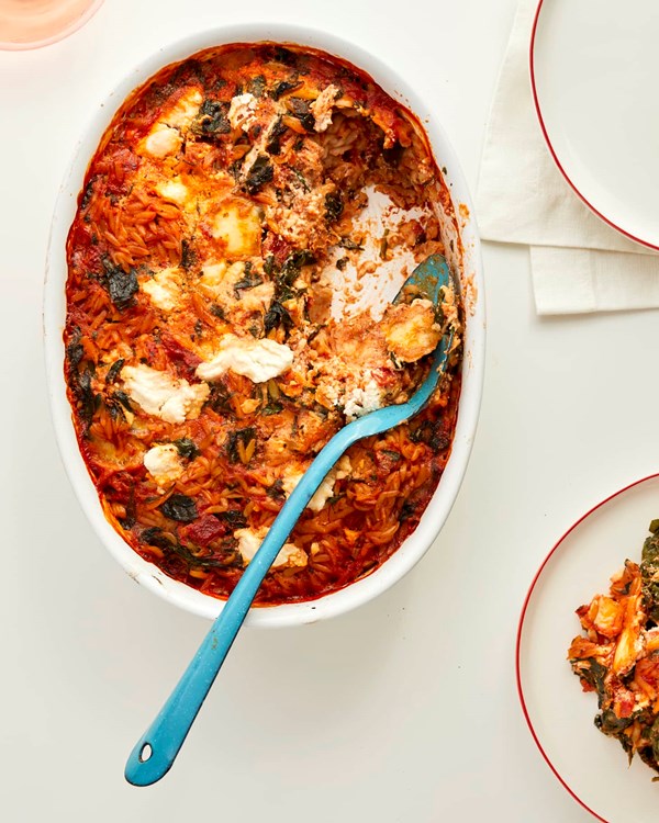 5-ingredient creamy tomato baked orzo