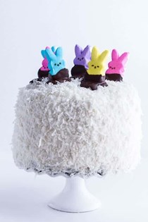 6-layer coconut chocolate covered Peeps cake