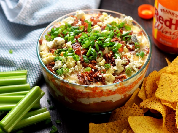 7-layer Buffalo chicken dip