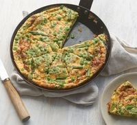8-egg frittata with asparagus, fresh peas, tarragon, and chives