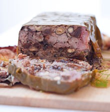 A coarse pork and fruit terrine