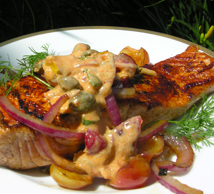 A cool cherry paprikash sauce for salmon