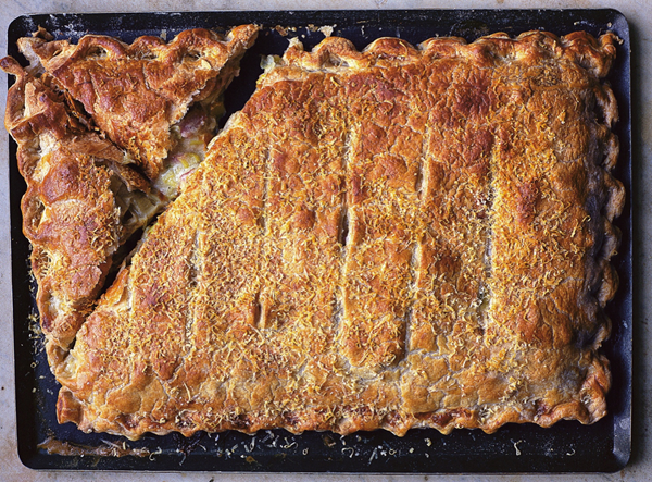 A hearty pie of chicken and leeks