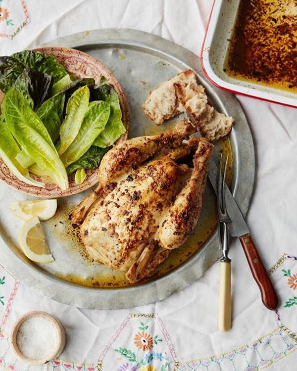 A kind of Italian roast chicken (Pollo arrosto con burro al rosmarino e acciughe)