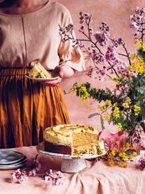 A plain cake with passionfruit buttercream 