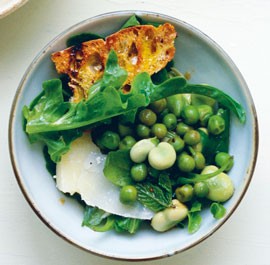 A salad of beans, peas and pecorino