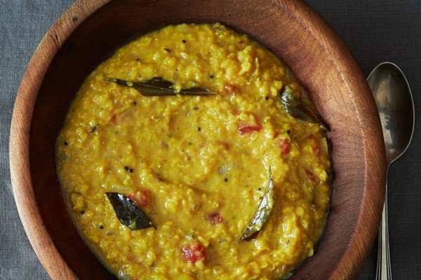 A simple homey, coconut-y red lentil dal
