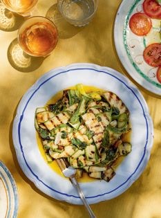A simple salad of grilled courgette, garlic, mint & (a lot of) olive oil