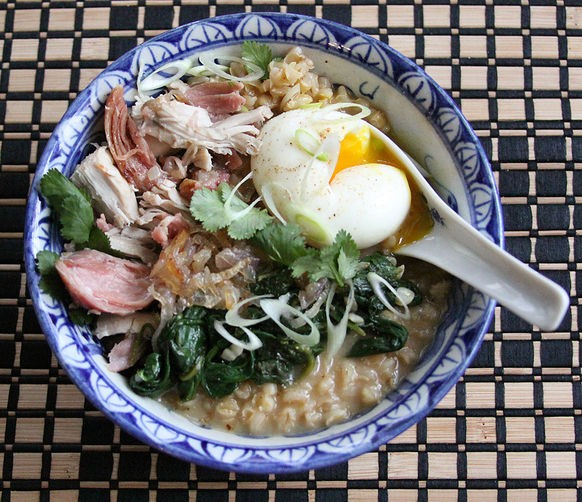 A soulful bowl-full (smoky chicken and barley congee)