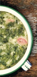 A soup of greens, spud and a bit of pig (Caldo verde)