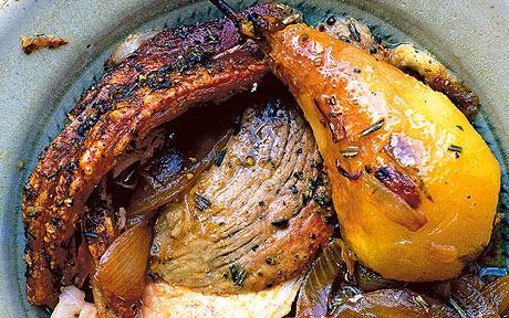 A Sunday roast of pork, perry,  and pears