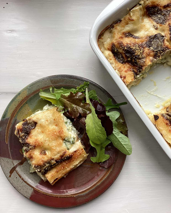 A three-cheese lasagne with courgette
