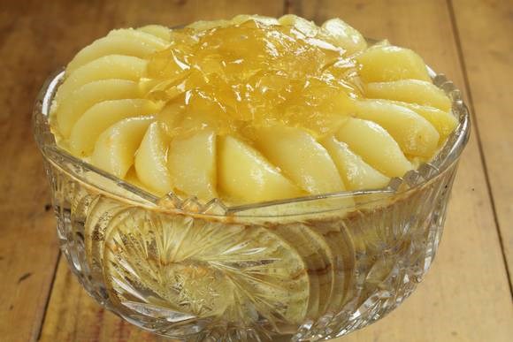 A trifle of pears, prunes and Sauternes custard