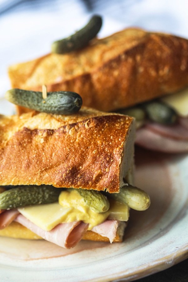 A very French ham and cheese baguette