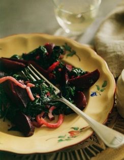 A warm salad of roasted beetroot & mixed leaves
