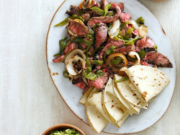 Aarón Sánchez flank steak and rajas fajitas