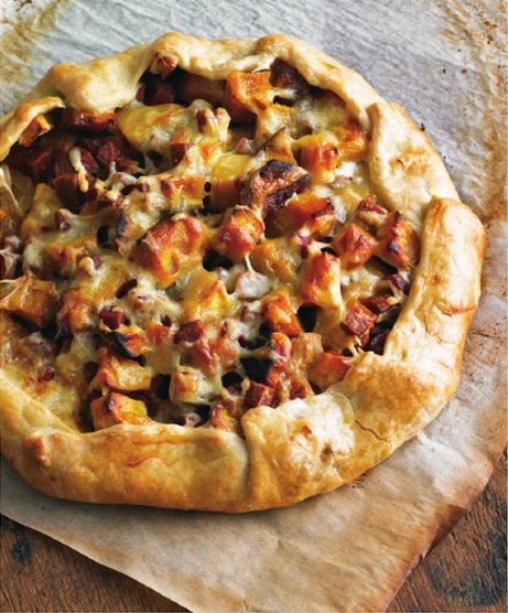 Acorn squash and chorizo tart