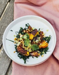 Acorn squash, kale & chilli miso sauce
