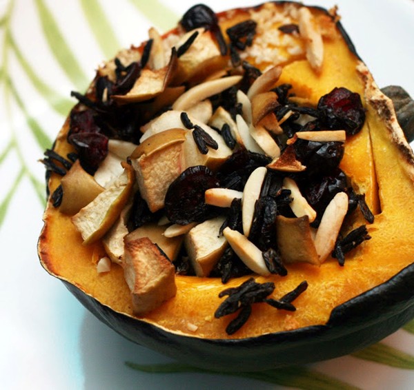 Acorn squash stuffed with fruited wild rice