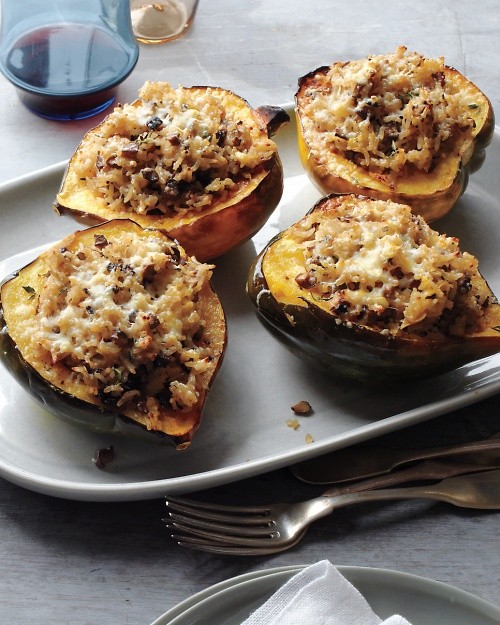 Acorn squash stuffed with mushrooms and rice