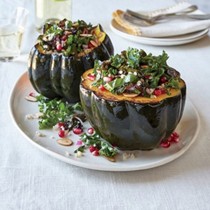 Acorn squash with pomegranate and kale tabbouleh