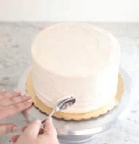 Adding texture to frosting using a spoon or small offset spatula to create lines 