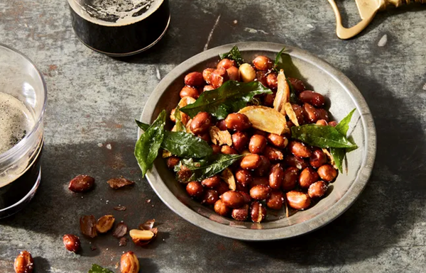 Adobong mani with fried curry leaves