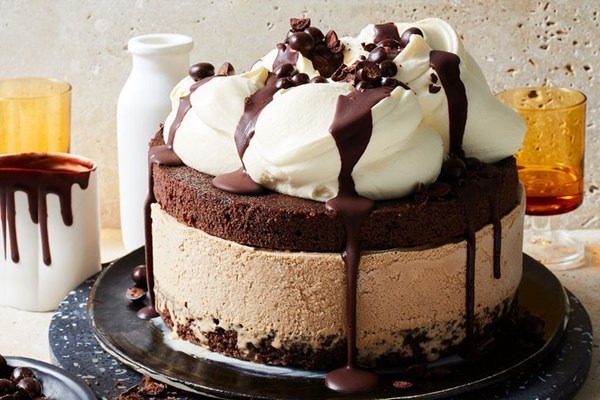 Affogato ice cream cake with Frangelico 'ice magic'
