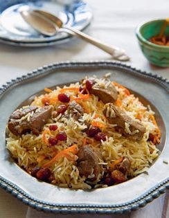 Afghani lamb pulao with sweet-sour raisins and carrots