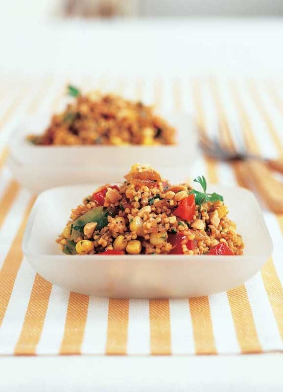 African millet salad with corn and peppers