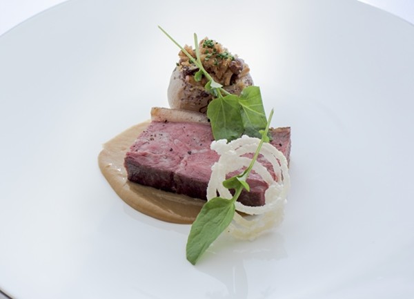 Aged Irish beef rump cap with stuffed Roscoff onion