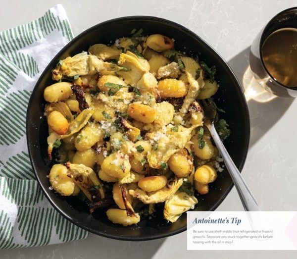 Air-fried crispy gnocchi with artichokes