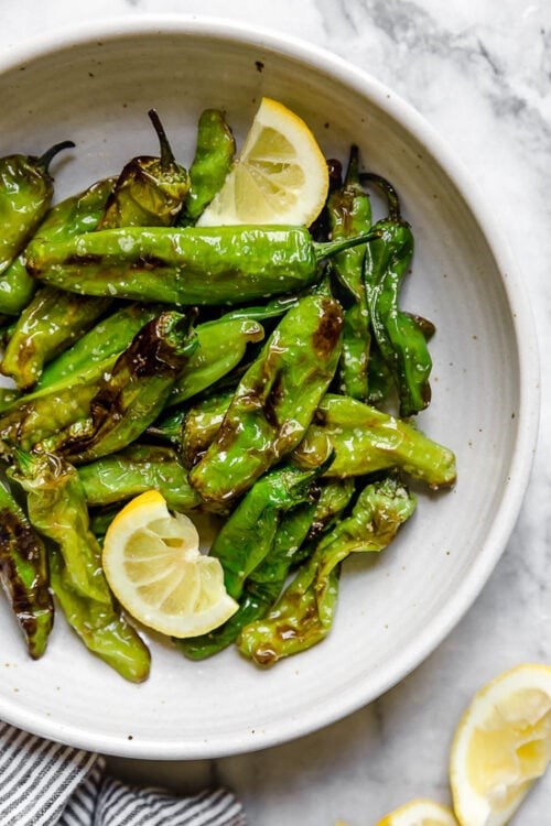 Air fried shishito peppers