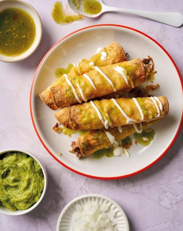 Air-fried shredded beef taquitos