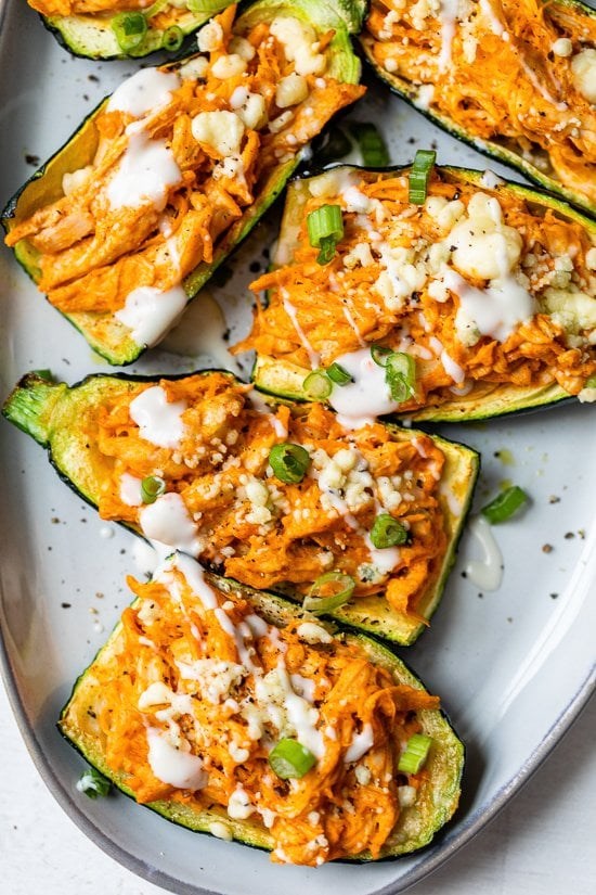 Air fryer Buffalo chicken zucchini skins
