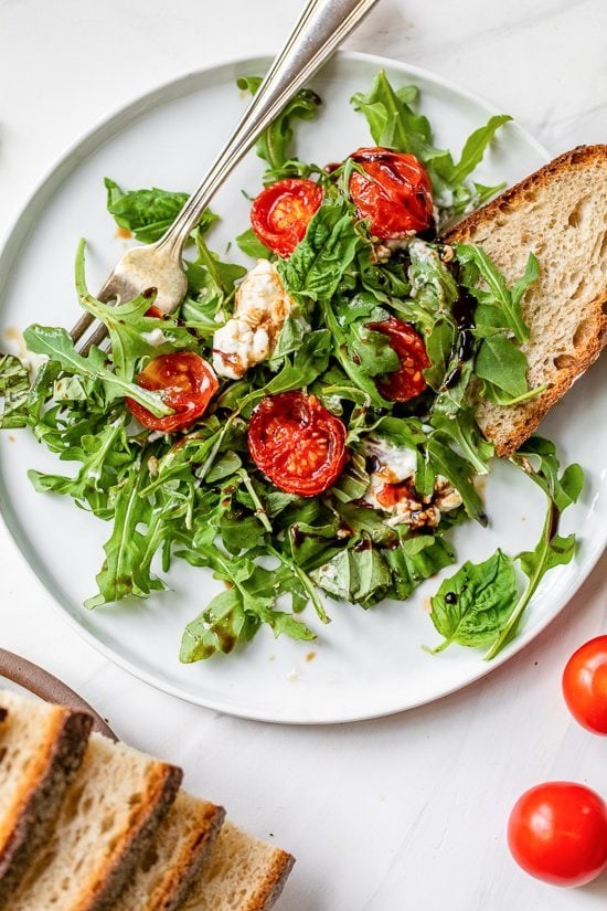 Air fryer burst tomato burrata Caprese salad